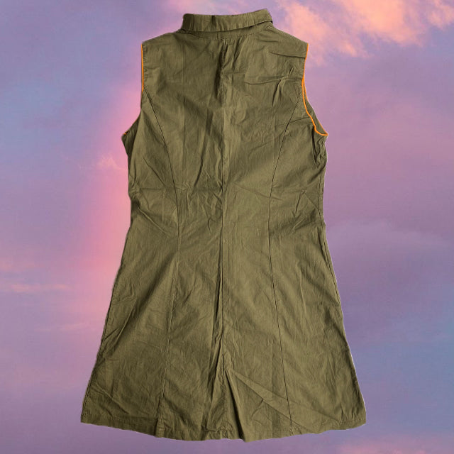 Vintage 90's Sporty Techwear Khaki Cargo Mini Dress (M)