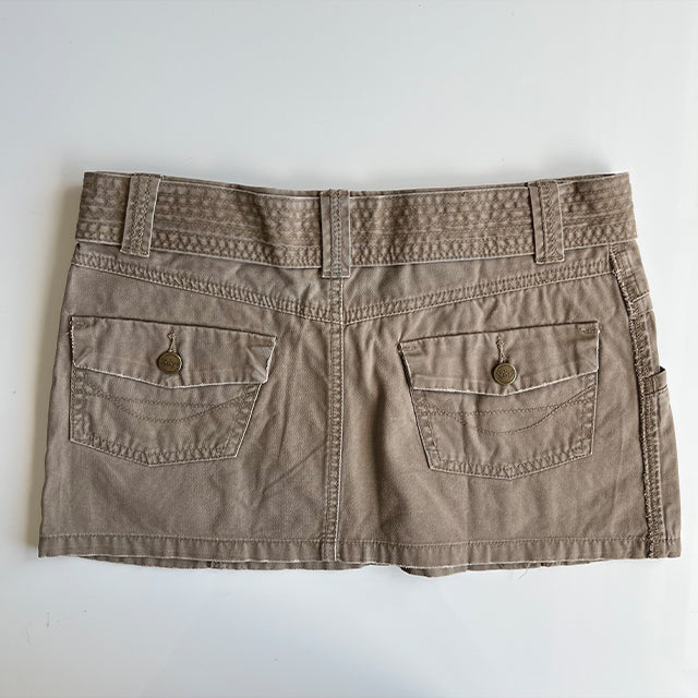 Vintage Y2K Grunge Low Waist Tan Cargo Mini Skirt (36 EU / UK 8 / US 4)