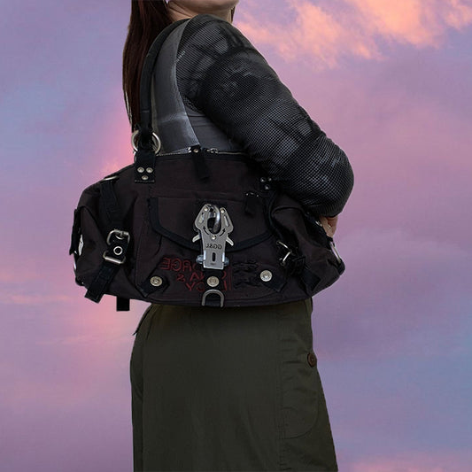 Vintage Y2K Cyber George Gina & Lucy Black Bowling Bag