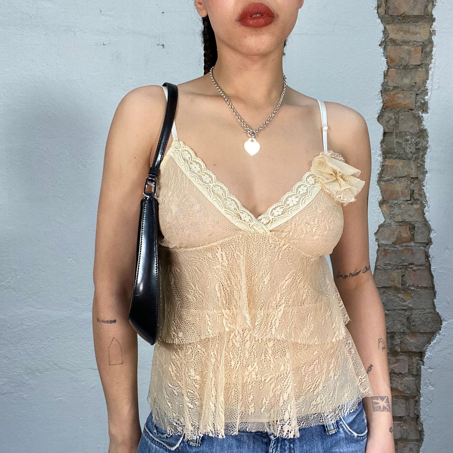 Vintage 2000's Lingerie Creme Lace Layered Cami Top (S)