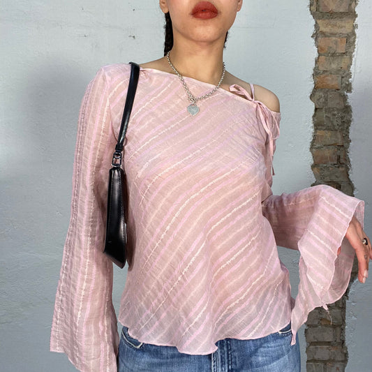 Vintage 2000's Downtown Girl Pink Striped Flowy Top (S/M)