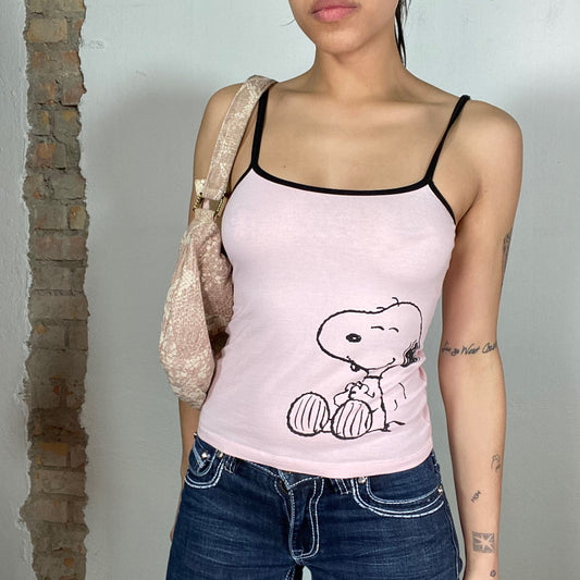 Vintage 2000's Snoopy Baby Pink Cami Top with Black Trim (S)