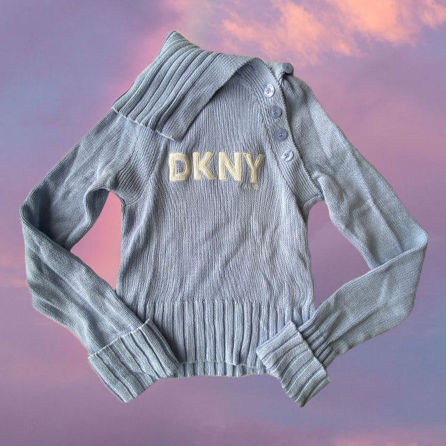 Vintage 90's DKNY Baby Blue Logo Sweater (XS/S)