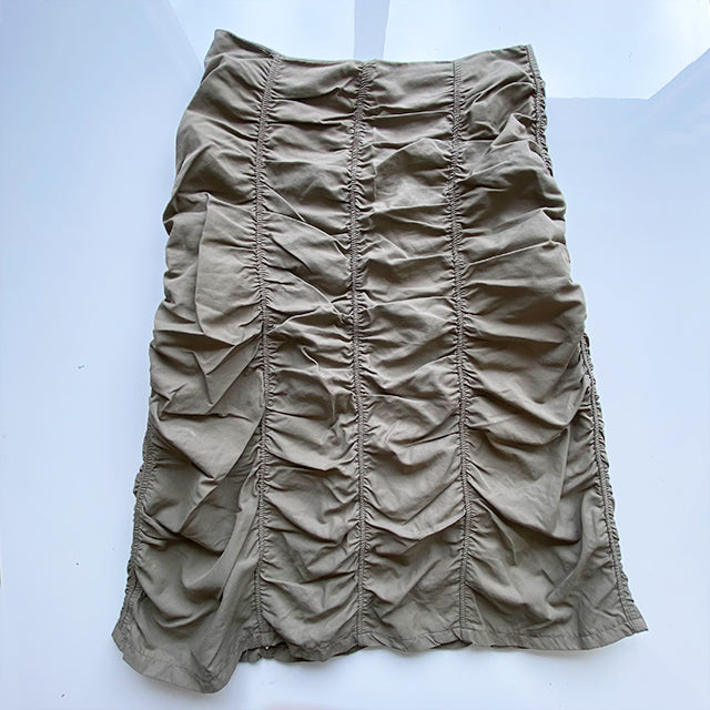 Vintage 90's Tech Beige Ruched Midi Skirt (36 EU / UK 8 / US 4)