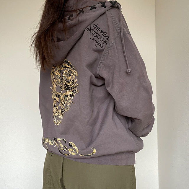 Vintage Y2K Grey Ed Hardy Hoodie (XS/S/M Oversized Fit)