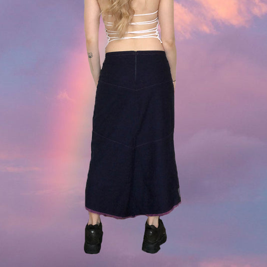 Vintage 90's Cop Copine Denim Maxi Skirt with Purple Contrast Stitching (36/38 EU - 8/10 UK - 4/6 US)