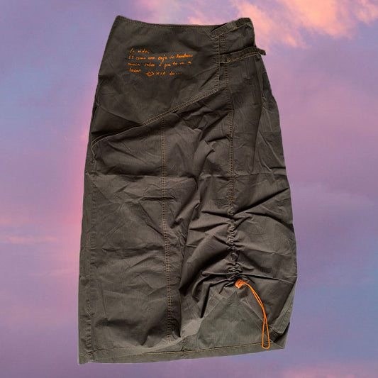 Vintage 90's Archive Khaki Maxi Cargo Skirt with Orange Text Detail (38 EU - 10 UK - 6 US)