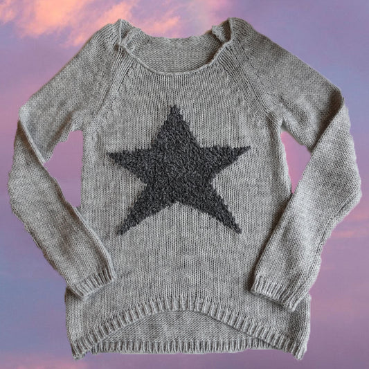 Vintage 90's Fairy Grunge Star Light Grey Sweater (XS/S/M Oversized Fit)