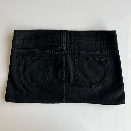 Vintage 90's Rockstar Low Waist Black Denim Miniskirt with Belt (38 EU / UK 10 / US 6)