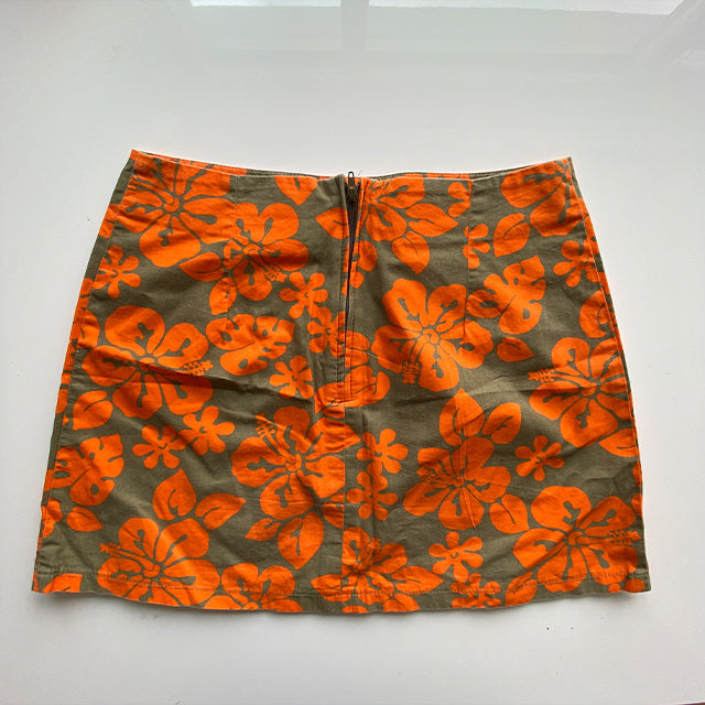 Vintage 90's Summer Hawaiian Orange and Khaki Skirt (34 EU / UK 6 / US 2)