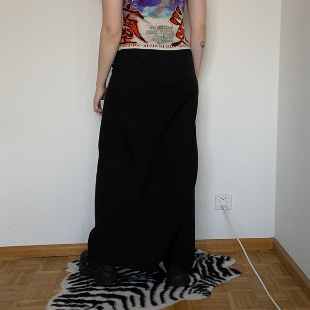 Vintage 90's Morgan de Toi Goth Black Maxi Skirt with Side Slit (S/M)