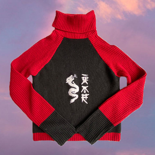 Vintage 90's Skater Red and Black Dragon Rollneck Sweater (S/M)