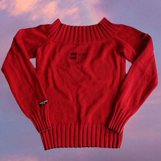 Vintage 90's Sporty Reebok Red Off The Shoulder Sweater (S)