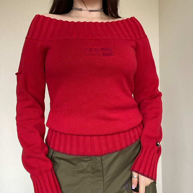 Vintage 90's Sporty Reebok Red Off The Shoulder Sweater (S)