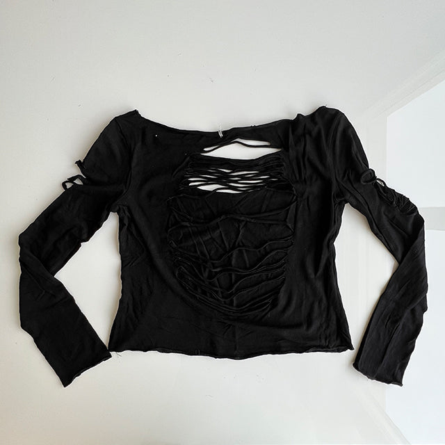 Vintage 90's Rave Slashed Black Longsleeve Top (L)