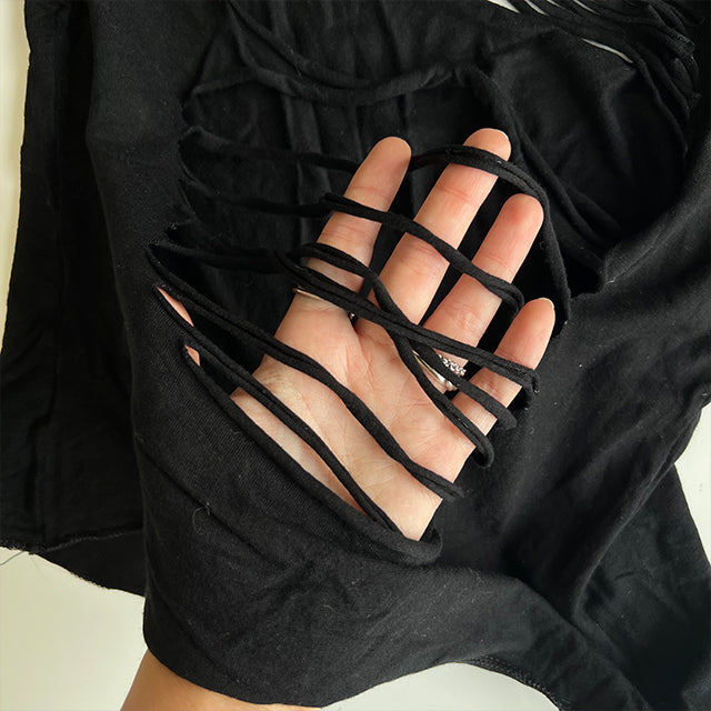 Vintage 90's Rave Slashed Black Longsleeve Top (L)