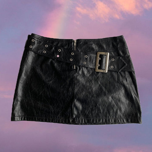 Vintage 90's Rockstar Faux Leather Mini Skirt with Buckle (38 EU / UK 10 / US 6)
