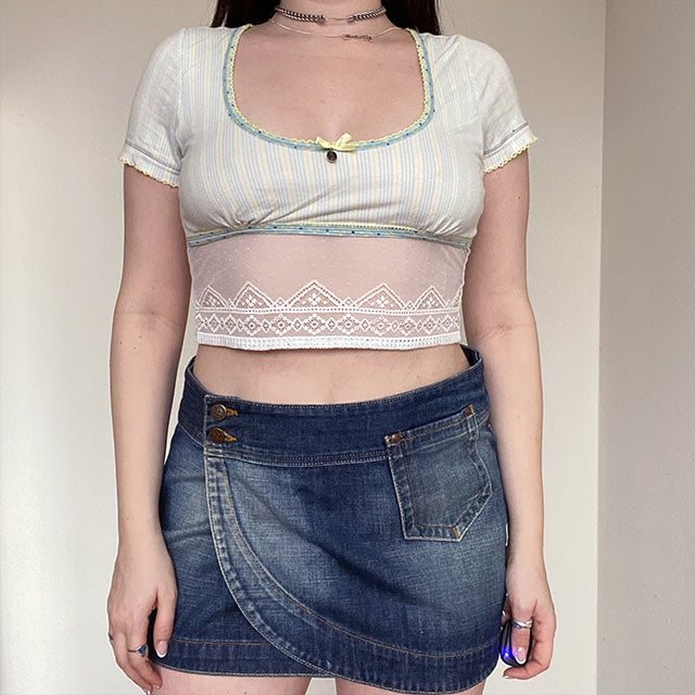 Vintage 90's Grunge Denim Fold Mini Skirt (38 EU/UK 10)