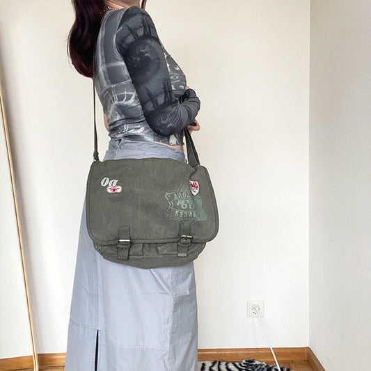 Vintage 90's Fairy Grunge Khaki Crossbody Messenger Bag