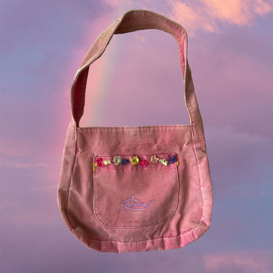 Vintage Y2K Summer Pink Cord Shoulder Bag with Flower Details