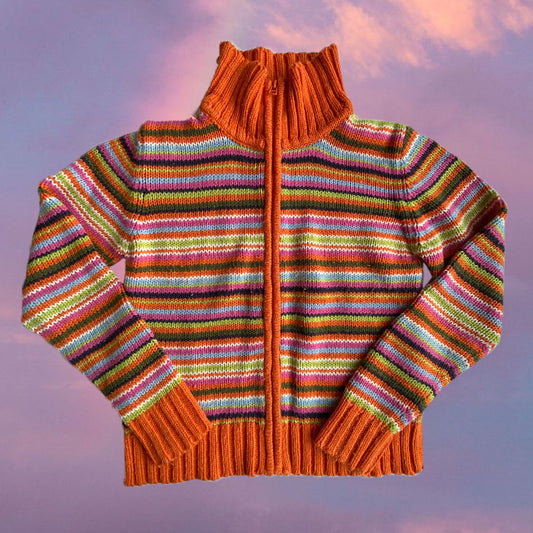Vintage 90's UNIF Style Rainbow Stripe Zip Up Sweater (S/M)