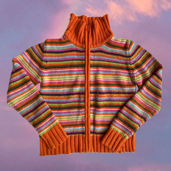 Vintage 90 s UNIF Style Rainbow Stripe Zip Up Sweater S M