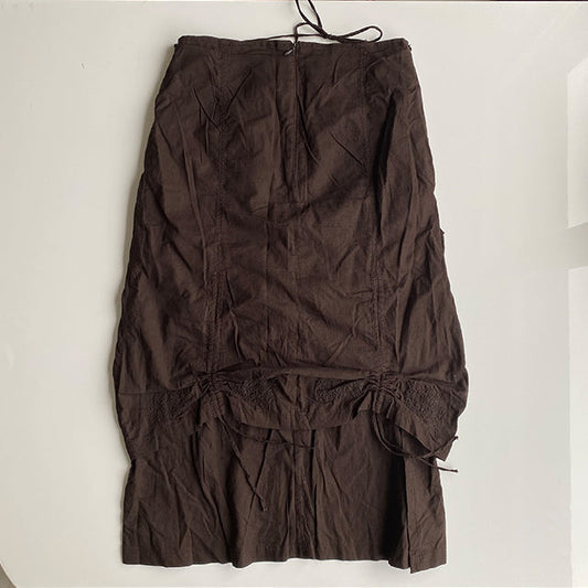 Vintage 90's Fairy Brown Double Layered Maxi Skirt with Drawstring Details (36 EU / UK 8 / US 4)