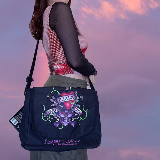Vintage Y2K Cyber Ed Hardy Messenger Crossbody Bag