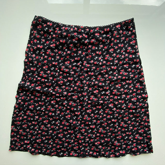 Vintage 90's Romantic Black Floral Midi Skirt (S)