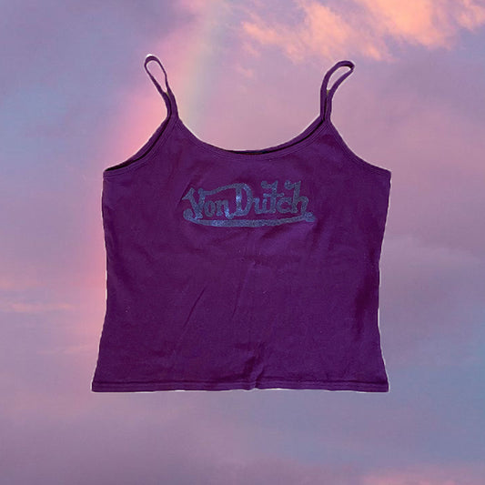 Vintage 90's Archive Von Dutch Purple Cami Top with Logo Print (L)