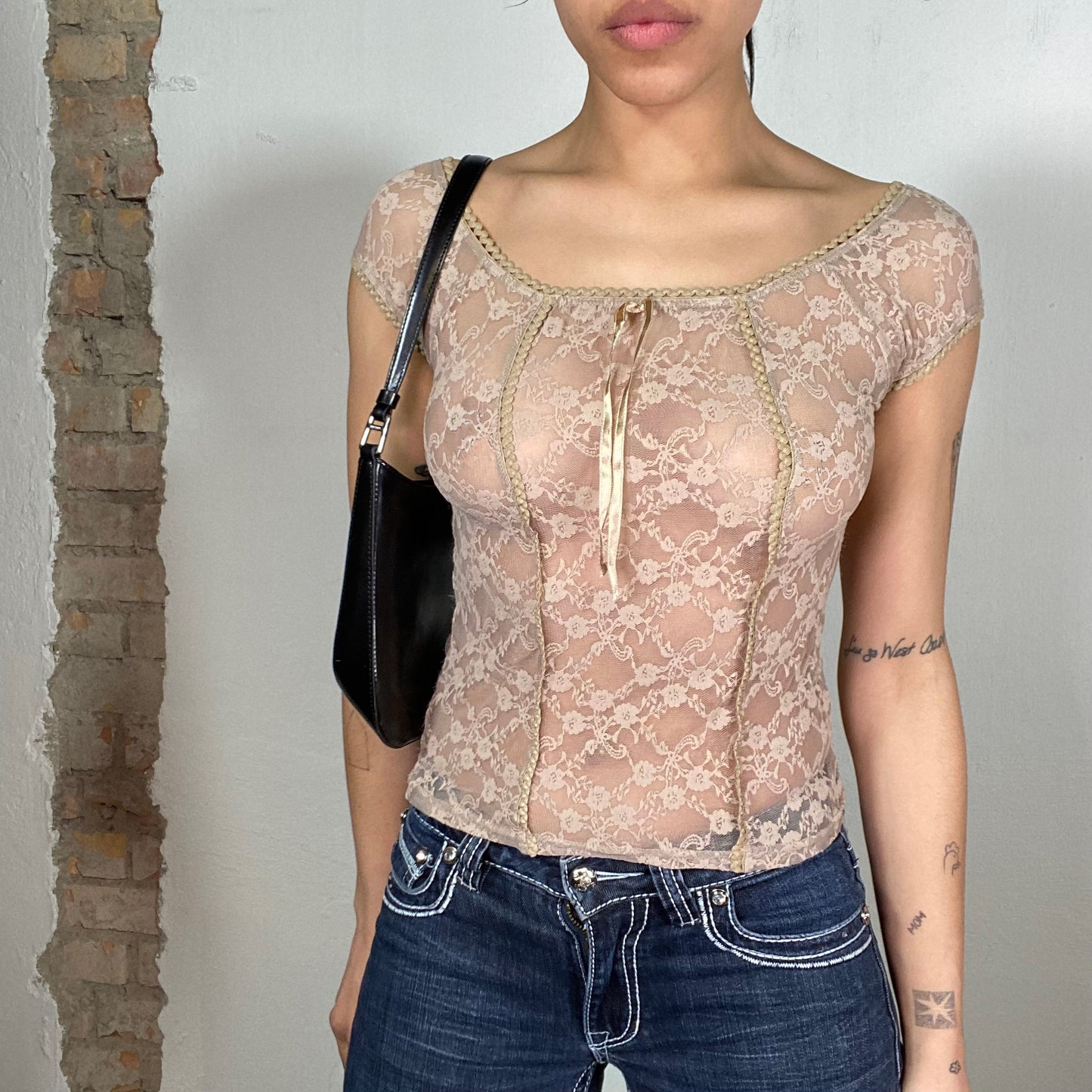 Vintage 2000's Ballet Beige Lace Shirt (S)