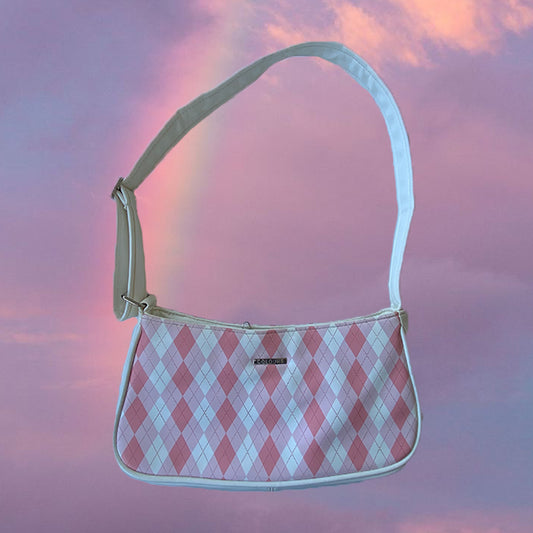 Vintage 90's Rachel Green Pink Argyle Shoulder Bag