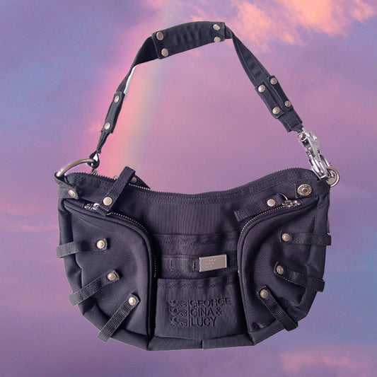 Vintage Y2K Cyber George Gina & Lucy Black Hobo Shoulder Bag