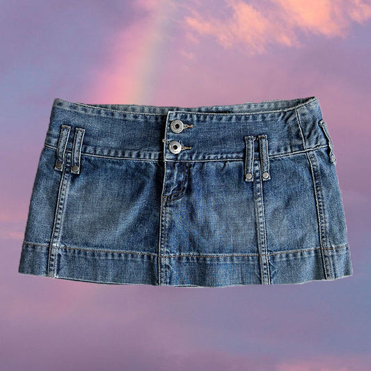 Vintage Y2K Low Waist Blue Denim Mini Skirt (38 EU / UK 10 / US 6)