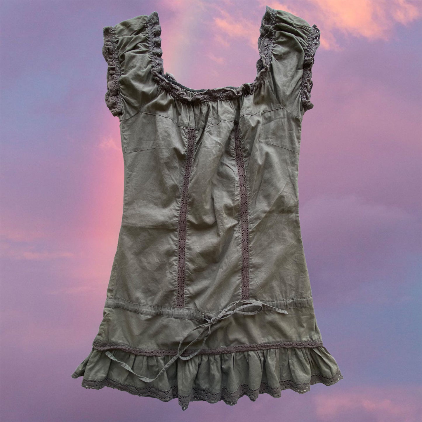 Vintage 90’s Fairy Grunge Khaki Milkmaid Dress (XS)