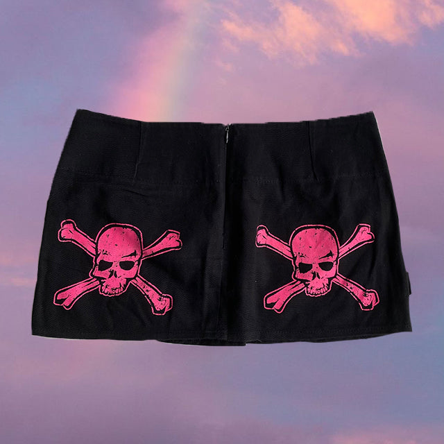 Vintage 90's Rave Goth Mini Skirt with Back Skull Print (36 EU / 8 UK / 4 US)