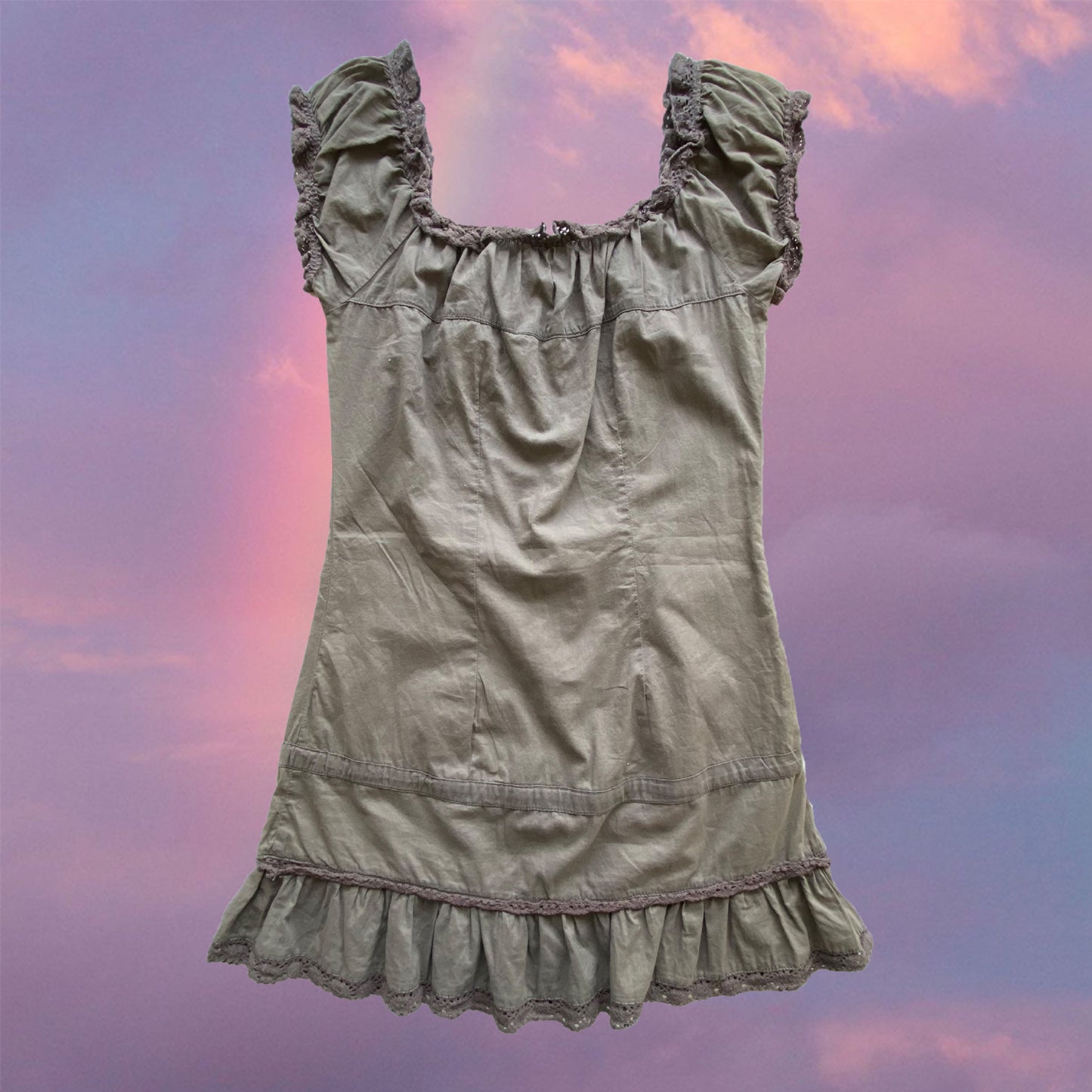 Vintage 90’s Fairy Grunge Khaki Milkmaid Dress (XS)