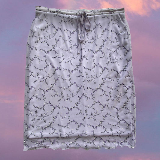 Vintage 90's Romantic Lilac Floral Mesh Midi Skirt (S/M)