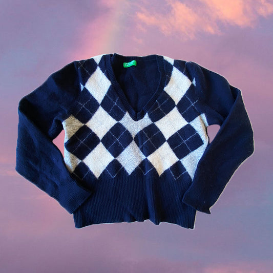 Vintage 90's Preppy Cropped Argyle Sweater (XS)