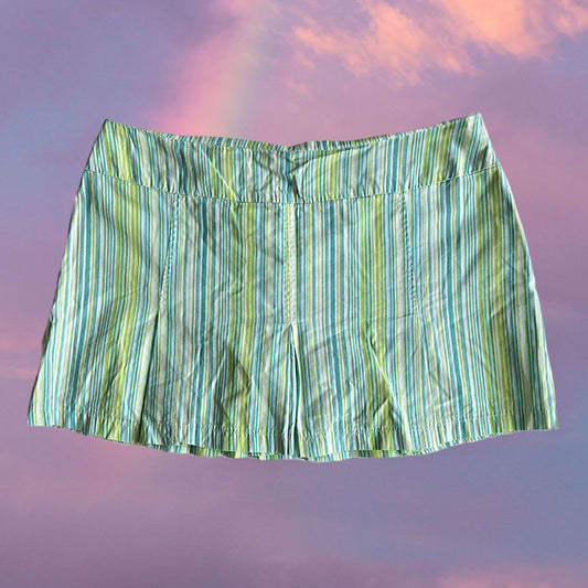 Vintage 90's Summer Green Striped Mini Skirt (M - 38 EU / UK 10 / US 6)