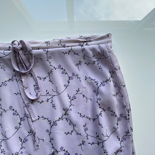 Vintage 90's Romantic Lilac Floral Mesh Midi Skirt (S/M)