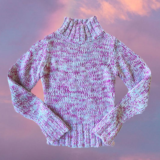 Vintage 90's Chunky Knit Blue and Pink Rollneck Sweater (S/M)