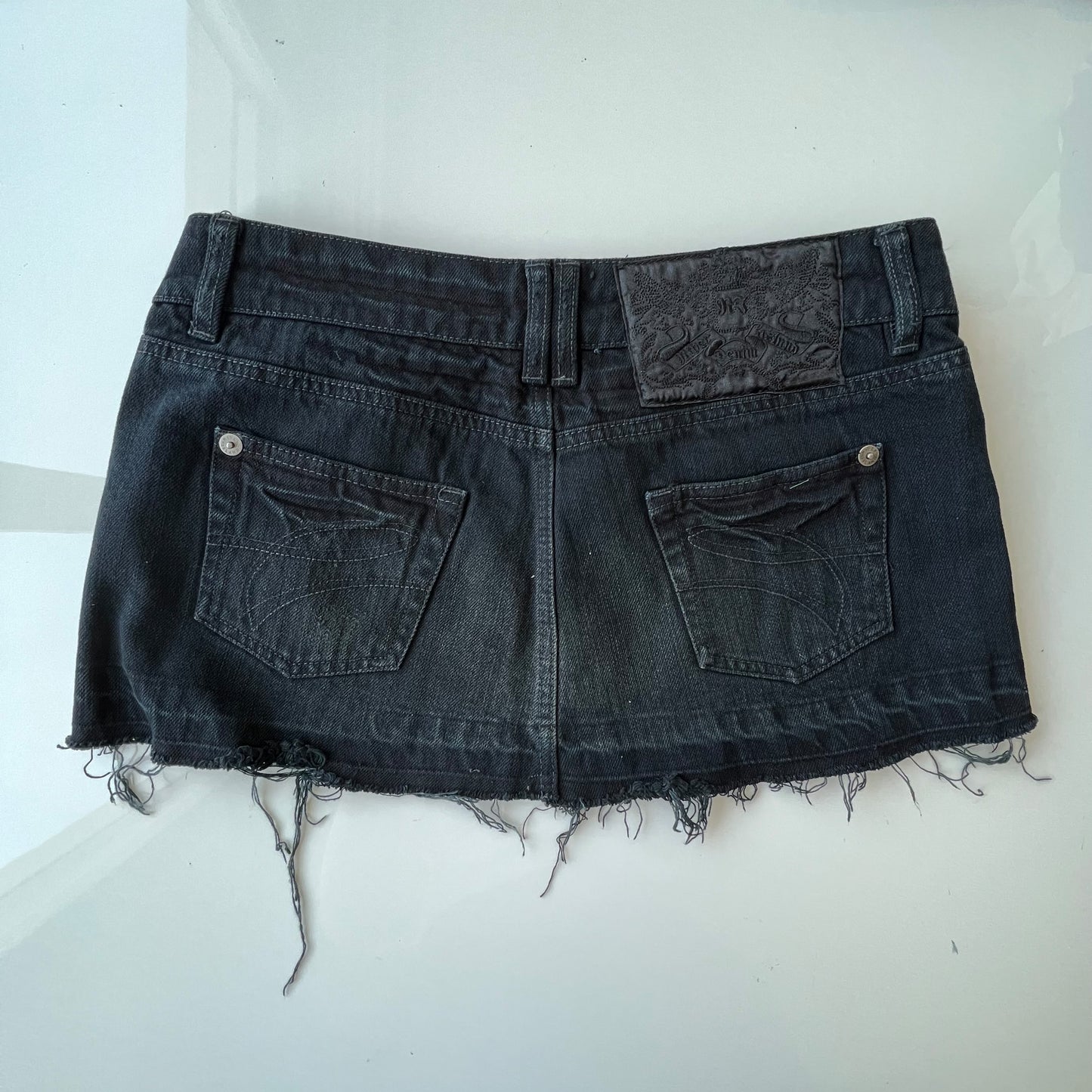 Vintage Y2K Low Waist Black Denim Micro Mini Skirt (38 EU / UK 10 / US 6)