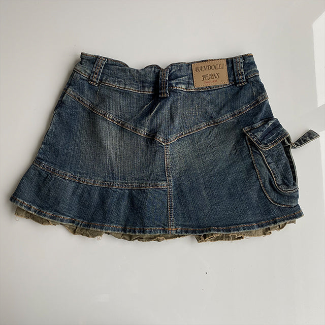 Vintage Y2K Fairy Grunge Denim Mini Skirt with Pocket Detail (34 EU / 6 UK / 2 US)