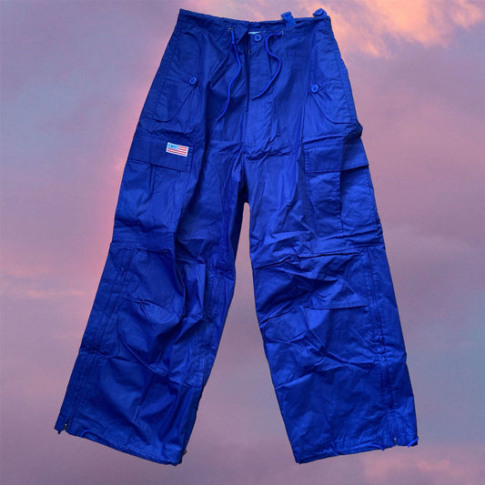 Vintage 90’s Rave Blue Parachute Baggy Cargo Pants (XS-S-M)