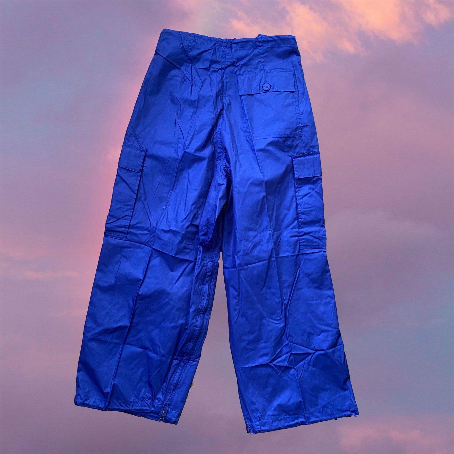 Vintage 90’s Rave Blue Parachute Baggy Cargo Pants (XS-S-M)