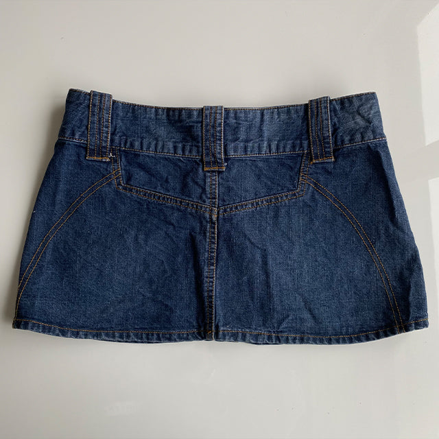 Vintage Y2K Cyber Low Waist Denim Mini Skirt with Stud Belt Detail (36 EU / 8 UK / 4 US)