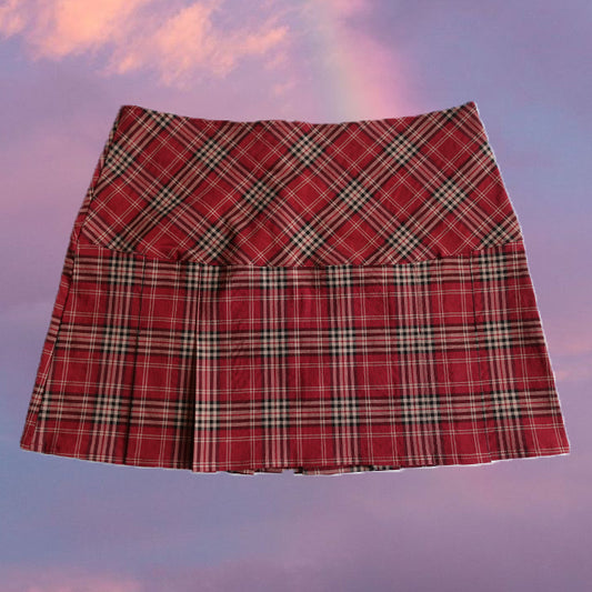 Vintage 90's Cyber Goth Pimkie Red Pleated Plaid Mini Skirt (38 EU / 10 UK)