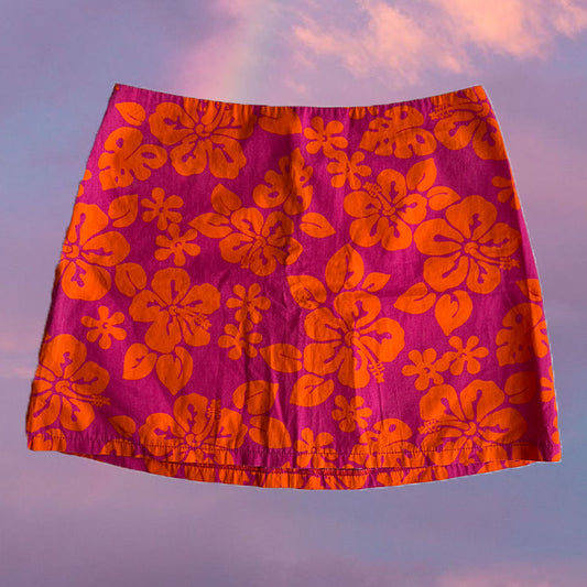 Vintage 90's Summer Hawaiian Orange and Hot Pink Skirt (34 EU / UK 6 / US 2)