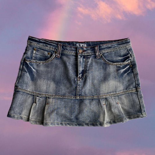 Vintage Y2K Grunge Denim Pleated Mini Skirt (40 EU / 12 UK / 8 US)